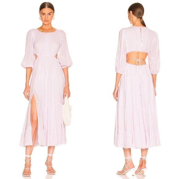 Cinq a Sept NWT Purple & White Striped Lyle Cutout Spring Midi Dress Size 6 - Picture 1 of 11